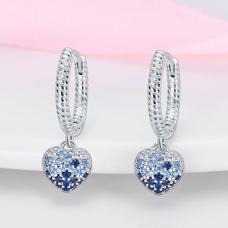 925 Sterling Silver Cute Animal Unique Huggie Hoop Earrings for Women - color: Blue Gradient Heart