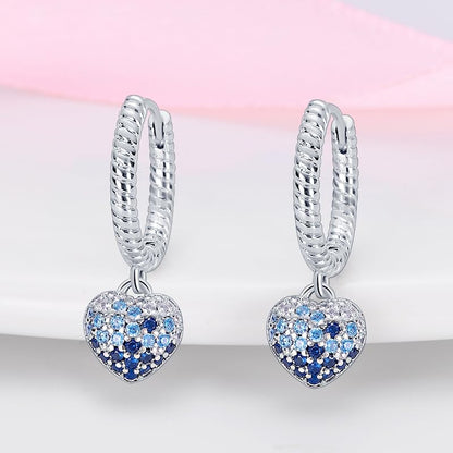 925 Sterling Silver Cute Animal Unique Huggie Hoop Earrings for Women - color: Blue Gradient Heart