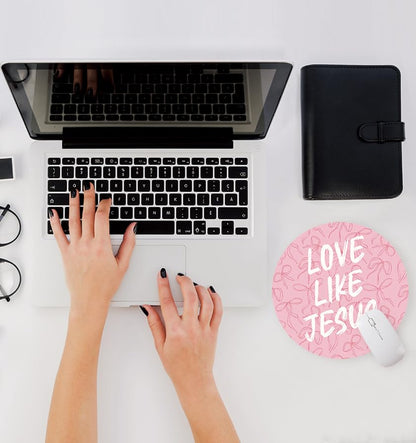 Pink Bow Christian Round Mouse Pad, Jesus Christian Scripture Quote - color: Jesus
