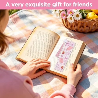 8 Pieces Christian Bible Verse Diamond Art Bookmarks 5d Christian Beaded Bookmark Acrylic Tassel Bookmark for DIY Making Beginners Adults Arts Craft Supplies (Pink Bow-1) - color: Pink Bow-1
