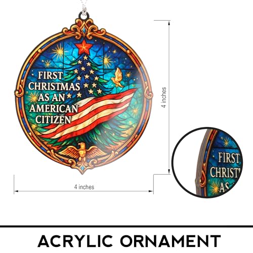 First Christmas as American Citizen Ornament 2026 – Patriotic American Flag Christmas Ornament – Citizenship Gift for New US Citizen – USA Immigration Celebration Keepsake - color: American