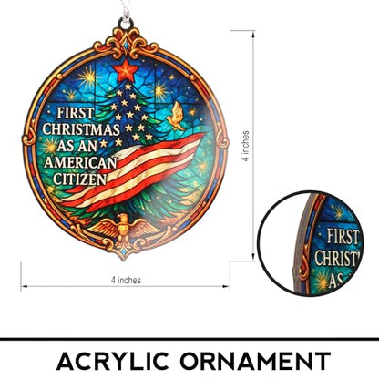 First Christmas as American Citizen Ornament 2026 – Patriotic American Flag Christmas Ornament – Citizenship Gift for New US Citizen – USA Immigration Celebration Keepsake - color: American