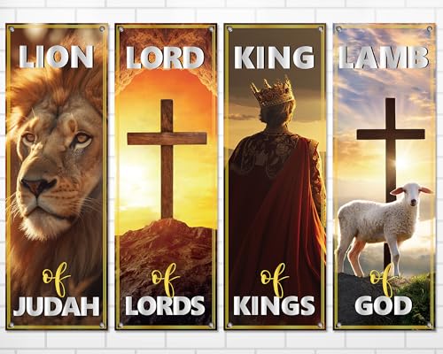 4Pcs Church Banners for Sanctuary Wall Worship Christian Banners Hanging Backdrop Scripture Inspirational Religious Praise Signs Bible Verses Banner Scripture Hanging Signs for Church School Decor - style: Inspirational Religious Praise