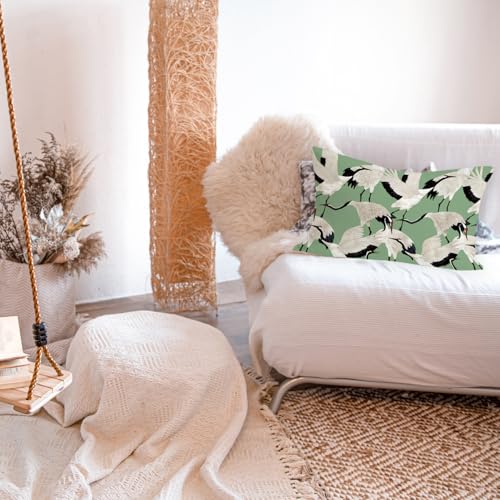 Crane Green Throw Pillow Covers 12x20 Inch, Green Pillow Cases - color: Crane