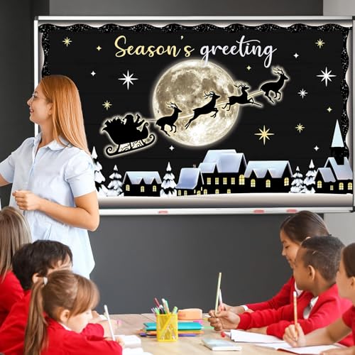 Christmas Bulletin Board Decorations Set Winter Snowy Classroom Cutouts Christmas Season Greeting Bulletin Board Decor for Xmas Party School Classroom Chalkboard Wall Favor - style: Reindeer Car