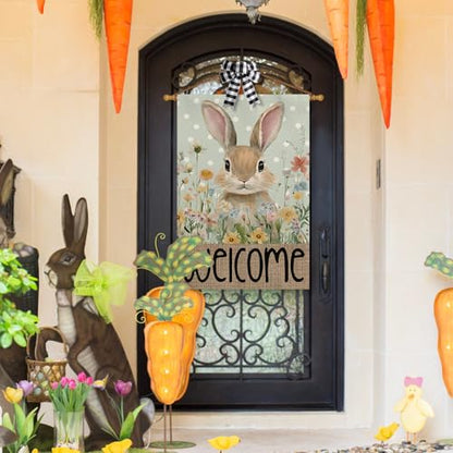 AVOIN colorlife Spring Easter Bunny Welcome House Flag 28x40 Inch - color: Blue, size: House Size-28 x 40"