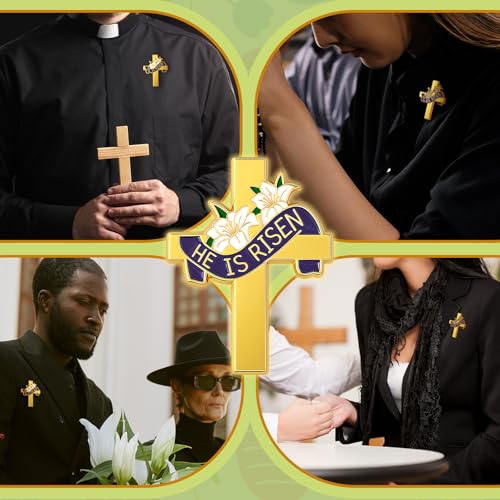 Kigeli 50 Pcs First Communion Religious Christian Cross Brooch Pin Bulk Gold First Communion Lily Cross Enamel Lapel Pin for Chaplain Church Services Catholic Schools Week