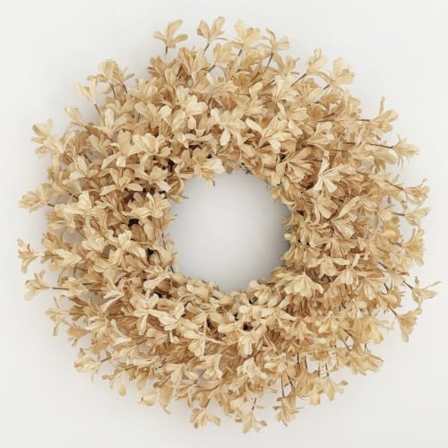 24 Inch Fall Wreaths for Front Door, Beige Forsythia Autumn Wreath - color: Beige