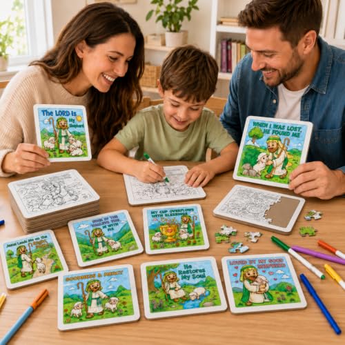 Cinrobiye 24 Pcs VBS 2026 Emerald Isle Coloring Puzzle Kit, Good Shepherd Christian Puzzle Crafts Inspired by Psalm 23 for Vacation Bible School, Sunday School, Church Activities and Group Events - color: Emerald Isle