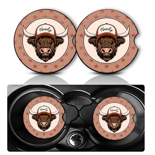 2Pack Highland Cow Car Cup Holder Coaster Neoprene Car Coasters - color: Highland Cow