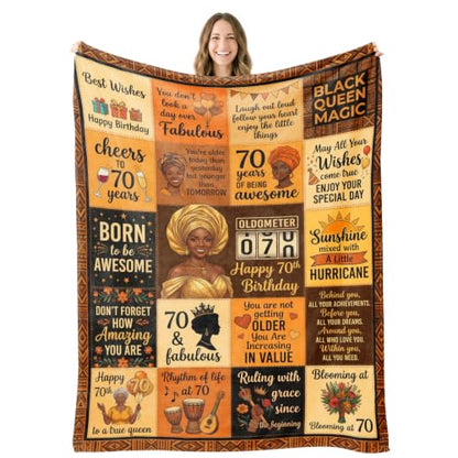 70th Black Women Throw Blanket Birthday Gifts – 70 Years Old Gift - color: Tk029, size: 80"x60"