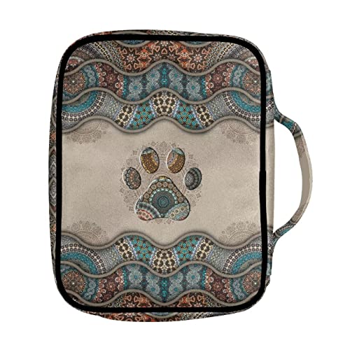 Suobstales Boho Paw Print Bible Cover Bible Case for Women Men Lightweight Carrying Book Cover Church Bag Bible Protective Bag with Handle and Zippered Pocket - color: Boho Paw
