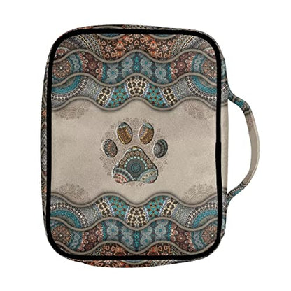 Suobstales Boho Paw Print Bible Cover Bible Case for Women Men Lightweight Carrying Book Cover Church Bag Bible Protective Bag with Handle and Zippered Pocket - color: Boho Paw