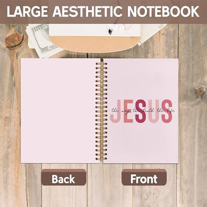 KAOWT Boho Christian Notebook Journal, Bible Notebooks for Note Taking, Christian Gifts for Women, Prayer Scripture Journal, Jesus the Way the Truth the Life Hardcover Spiral Notebook 5.5x8.3in Pink - color: notbook bible-jesus pink