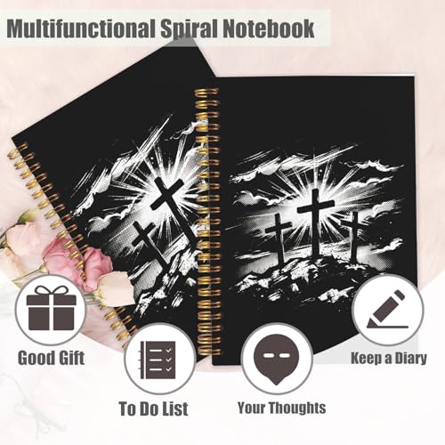 Black Christian Spiral Notebook Journal 5.5x8.3in, Faith Prayer Journal for Women Men, Religious Bible Scripture Hardcover Notebook for Church Study Work Office - color: Black Christian