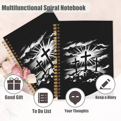 Black Christian Spiral Notebook Journal 5.5x8.3in, Faith Prayer Journal for Women Men, Religious Bible Scripture Hardcover Notebook for Church Study Work Office - color: Black Christian