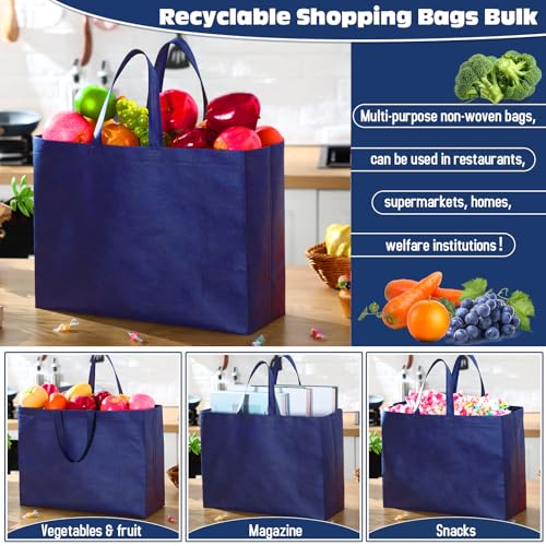 Windyun 100 Pcs Reusable Grocery Bags Large Shopping Tote Bulk, Navy Blue - color: Navy Blue