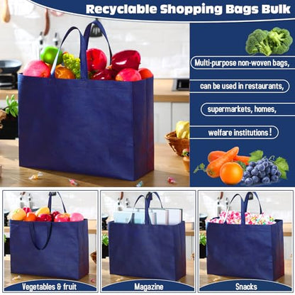 Windyun 100 Pcs Reusable Grocery Bags Large Shopping Tote Bulk, Navy Blue - color: Navy Blue