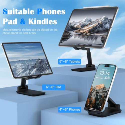 Foldable Cell Phone and Tablet Stand for Desk - Multi-Angle Adjustable Universal Mobile Holder Dock Compatible With Most Devices (Black) - color: Black