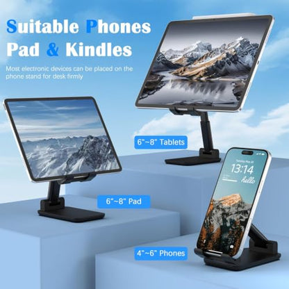 Foldable Cell Phone and Tablet Stand for Desk - Multi-Angle Adjustable Universal Mobile Holder Dock Compatible With Most Devices (Black) - color: Black