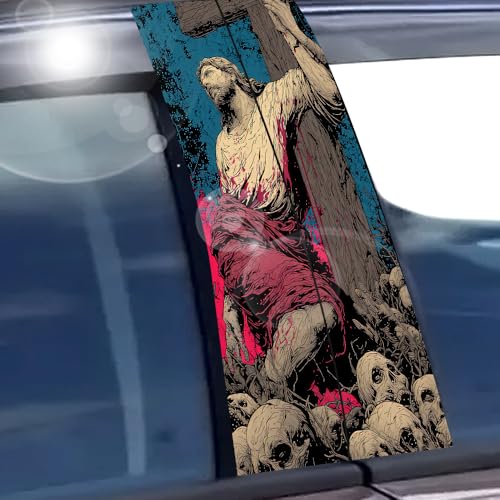 1 Pair Jesus Car B-Pillar Decals, Cross Car Center Pillar Stickers, Waterproof Vinyl Christian Vehicle Door Pillar Sticker Scratch Cover Sticker for Car Auto SUV (Jesus - 3) - color: Jesus - 3