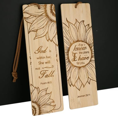2 Pcs Bible Bookmarks for Women, Sunflower Bamboo Religious Christian Bookmarks Gifts for Women Book Marks for Reading (Sunflower) - style: Sunflower