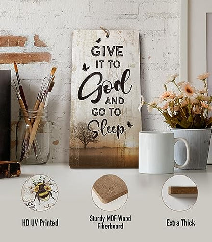 YZEXEZY Bedroom Decor-Give It to God and Go to Sleep Sign12"x6"Rustic Room Ruler Sign Christian Bible Verses Wall Art Gifts - style: Give It to God and Go to Sleep