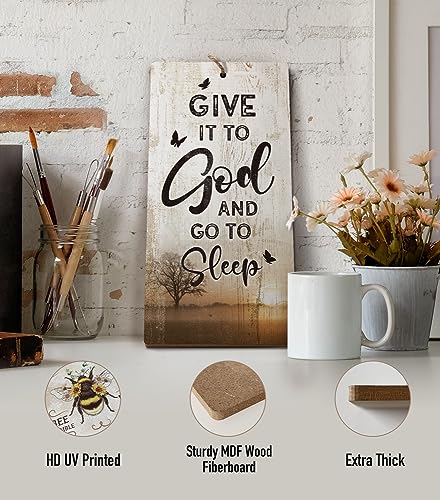 YZEXEZY Bedroom Decor-Give It to God and Go to Sleep Sign12"x6"Rustic Room Ruler Sign Christian Bible Verses Wall Art Gifts - style: Give It to God and Go to Sleep