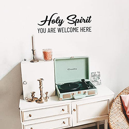 Vinyl Wall Art Decal - Holy Spirit You Are Welcome Here - 9" x 25" - Modern Cute Inspiring Lovely Spiritual Quote Sticker For Home Bedroom Living Room Office Coffee Shop Religious Center Decor (Black)