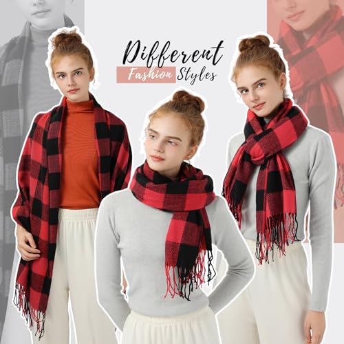 Clothirily Womens Winter Scarf, Oversized Long Blanket Plaid Shawl Wrap - color: Red Black Plaid