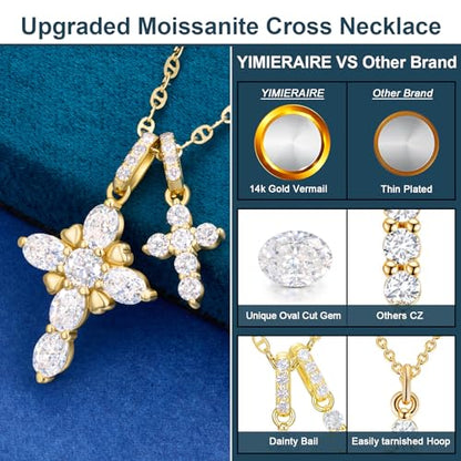 Moissanite Double Cross Necklace, Women Moissanite Diamond Cross Pendant - color: 14K Gold Vermeil(Iced Cross)