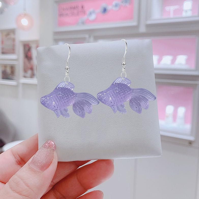 Anmpab Beach Funny Cute Goldfish Dangle Drop Earrings Lovely Resin Transparent Fish Earrings for Women - color: Violet
