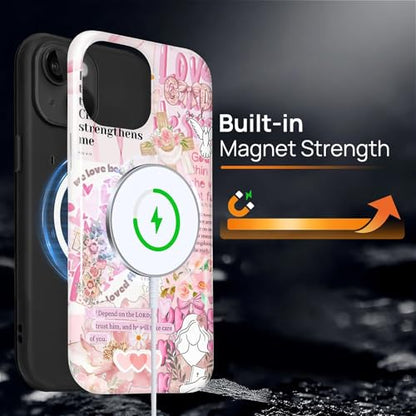Magnetic Case for iPhone 14 iPhone 13, Compatible with Magsafe PC Hard Shell & Silicone Inner Bumper Anti-Scratch Full-Body Cover Shockproof Slim Design Retro Newspaper Collage Religious Jesus - color: Retro Newspaper Collage Religious Jesus, size: iPhone