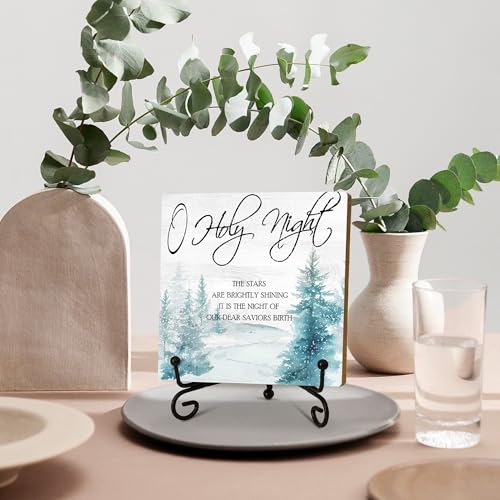 Holy Night Wooden Sign Decor, Christmas Scripture Quote Plaque, Rustic Wooden Plaque Sign With Iron Stand, Farmhouse Home Office Restroom Desk Shelf Decorations - style: Christmas