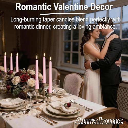 Pink Taper Candles 10-Inch - Pink Candlesticks 12 Pack Dripless Tapered Candle Unscented Tall Smokeless Long Burning Candle Sticks Paraffin Wax for Weddings Valentine’s Day Dinner - color: 12-Pink, size: 12 Pcs