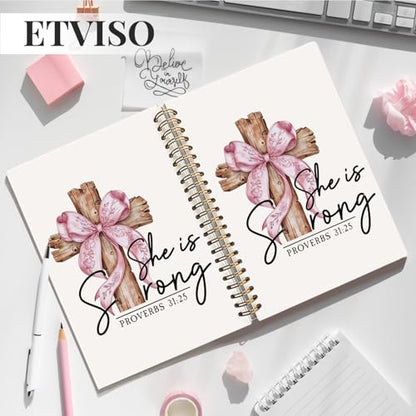ETVISO Pink Coquette Bow Spiral Bible Notebook for Note Taking, Proverbs 31:25 Christian Gifts for Women Girls, Bible Study Supplies Journal, Cute Preppy Aesthetic Hardcover Spiral Notebooks 5.5 x 8.3 - color: 01-Bible(Proverbs 31:25)