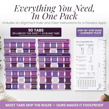 90 Christian Bible Tabs for Women, Kids & Teen Girls - Purple - color: Purple