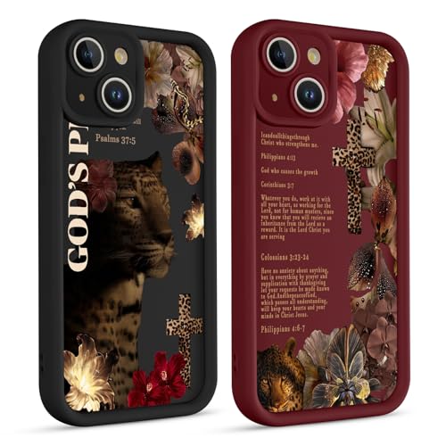 2 Pack Christian Cheetah Cross Phone Case for iPhone 15 6.1'', Aesthetic Hibiscus Flower Leopard Print Jesus Bible Verses Design, Slim Soft TPU Shockproof Protective Cover for Women Girls - color: Cheetah Corss Flower, size: iPhone 15