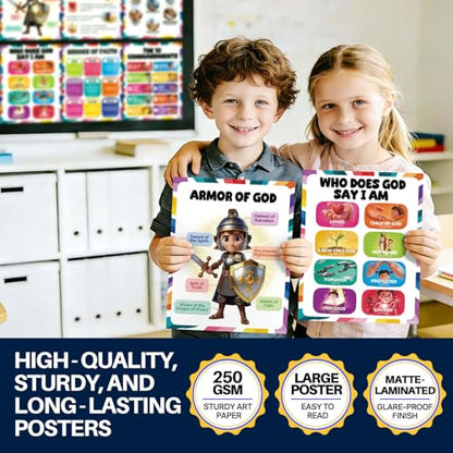 YUSPENYE 16pcs Bible Posters for Kids, 11x14in Sunday School Decor