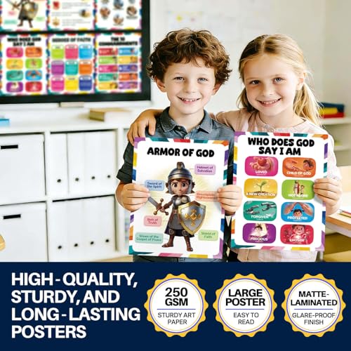 YUSPENYE 16pcs Bible Posters for Kids, 11x14in Sunday School Decor