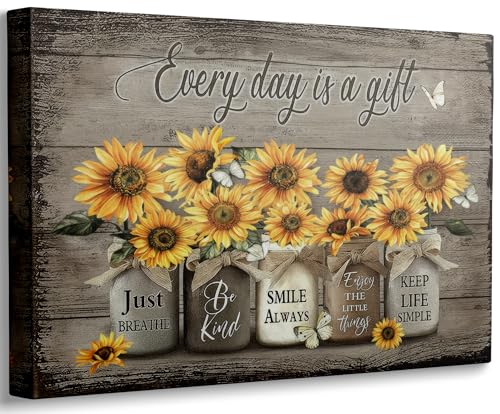 Rustic Sunflower Canvas Wall Art Vintage Flower Painting Picture Wall Decor Farmhouse Floral Inspiring Poster Print Artwork for Bedroom Bathroom Living Room Home Decoration 16inx24in - color: Sunflower, size: 24"L x 16"W