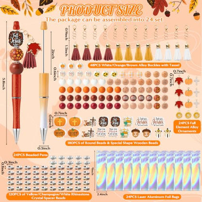 COcnny Fall Religious Beadable Pens - 24 Set Autumn DIY Ballpoint Pen Making Kit with Bead Craft, Fall for Jesus Beaded Pen Bulk Charm Tassel Supplies for Party Women School Students Gift