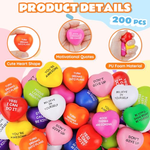 SHQDD Stress Balls, 100PCS Bulk Heart Stress Balls, Stress Balls for Adults & Kids, Motivational Quotes Soft Foam Stress Relief Squeeze Toys, Office Classroom Stress Relief Gifts, Perfect Party Favors