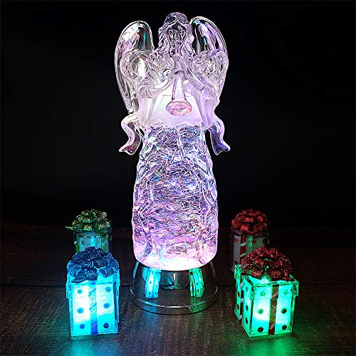 Wondise Angel Color Changing Night Light Snow Globe with Timer - color: 11” Angel Trumpet