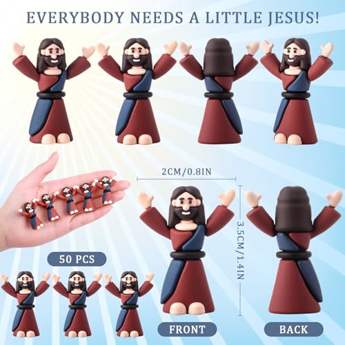 DoubleFill 50 Pcs Easter Mini Jesus Figurines in Bulk Little Jesus Figures to Hide and Seek Tiny Jesus Toys Small Jesus for Easter Egg Basket Stuffers Religious Party Favors Baptism Gift Sunday School