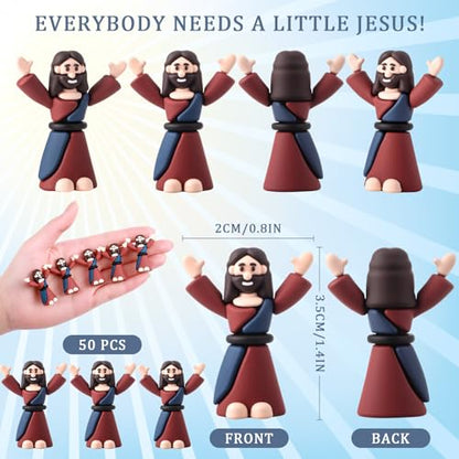 DoubleFill 50 Pcs Easter Mini Jesus Figurines in Bulk Little Jesus Figures to Hide and Seek Tiny Jesus Toys Small Jesus for Easter Egg Basket Stuffers Religious Party Favors Baptism Gift Sunday School