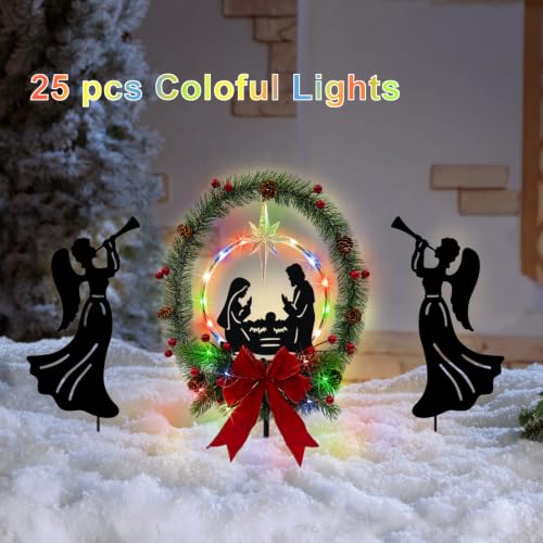 Solar Nativity Scene Outdoor,Nativity Set & Angel Christmas Garden Stakes - color: Black-Angel
