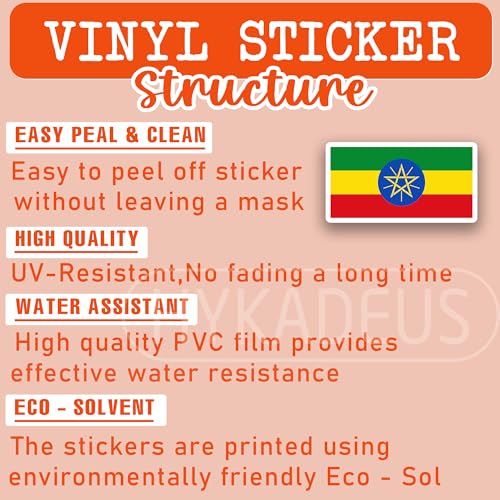 (3Pcs) Ethiopia Flag Sticker – Ethiopian Stickers National Flags Waterproof Vinyl Decals for Laptop, Water Bottle, Scrapbook, Phone Case, Luggage, Hard Hat, Helmet, 3" x 1.6" - color: Ethiopia