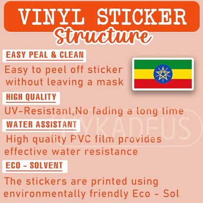 (3Pcs) Ethiopia Flag Sticker – Ethiopian Stickers National Flags Waterproof Vinyl Decals for Laptop, Water Bottle, Scrapbook, Phone Case, Luggage, Hard Hat, Helmet, 3" x 1.6" - color: Ethiopia