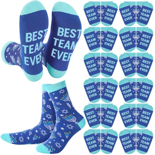 Glitopper 12 Pairs Best Team Ever Gift Socks Bulk - color: Hanukkah, style: Team